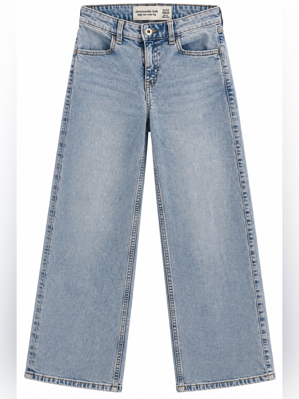 Abercrombie Kids Girls High Rise Wide Leg Jeans 9/10 Long Light Wash